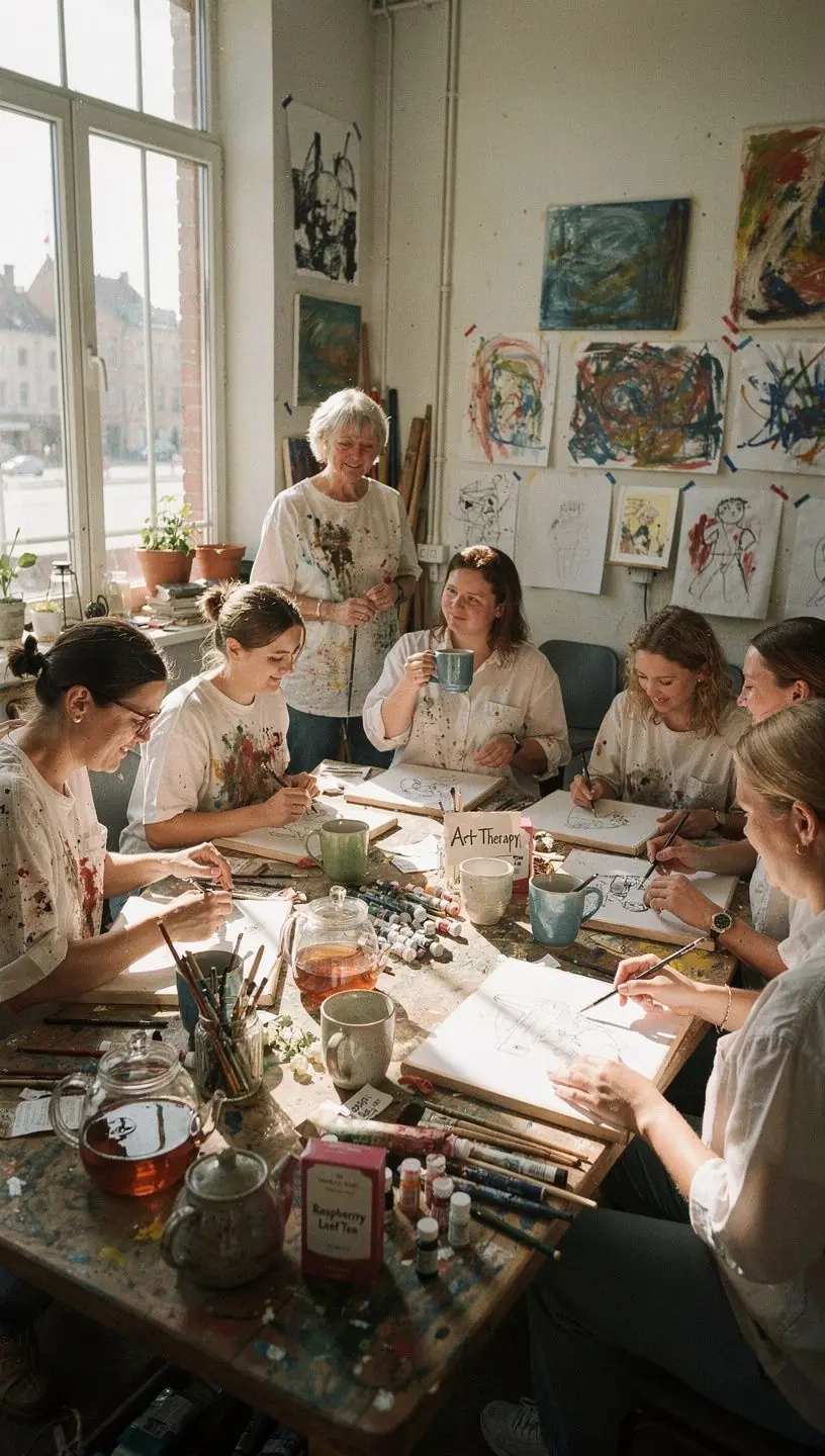 Aviečių lapų arbata, skirta moterų sveikatai, su šviežiais aviečių lapais puodelyje.