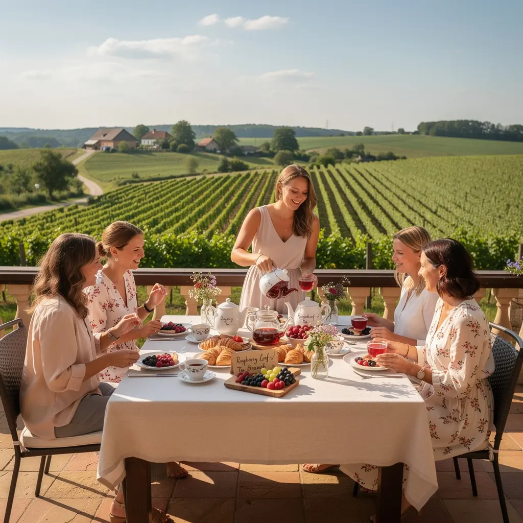 Tradicinė arbatos paruošimo scena, demonstruojanti aviečių lapų ir širdies mišinio ruošimą.