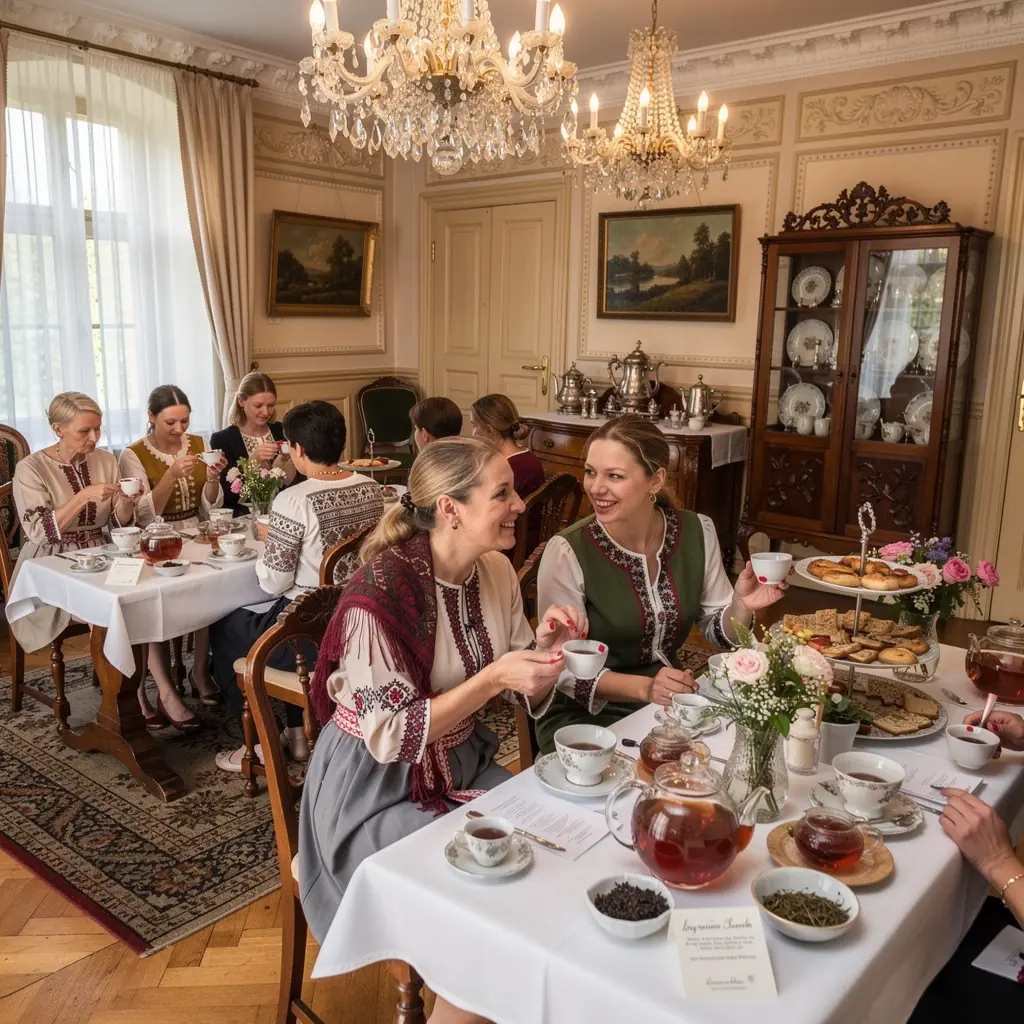 Moteris, mėgaujanti aviečių lapų arbata, demonstruoja poilsio ir atsipalaidavimo akimirką.